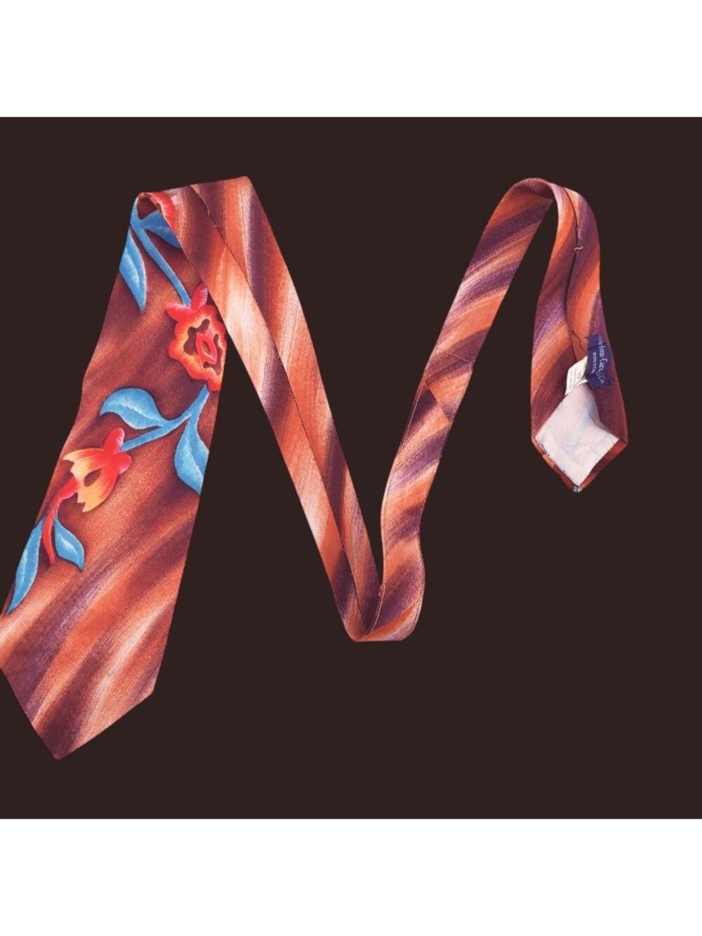 Vintage Hand Painted Tie Norton Caracci Tiki Floral Silk Wide 50"
